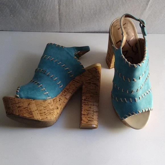 Kelsi Dagger turquoise suede platform high heels sandals 7.5 - Picture 6 of 15